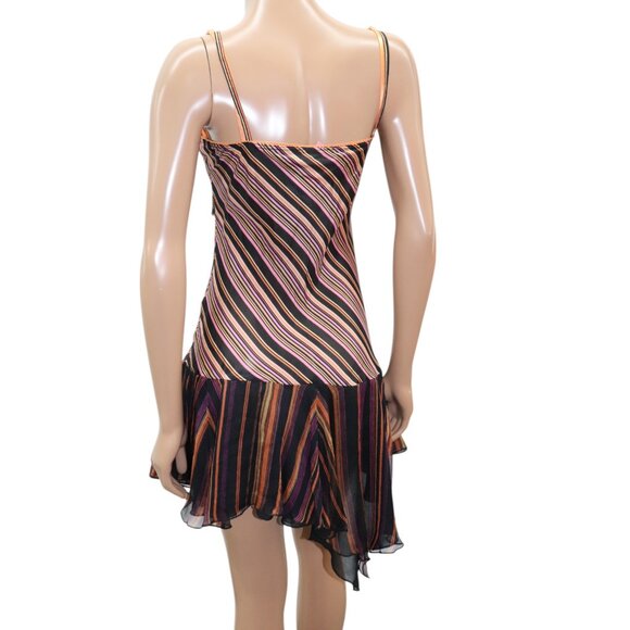 AXARA PARIS Striped Cowl Neck Flirty Mini Dress Handkerchief Hem Lace Detail M - Picture 5 of 6